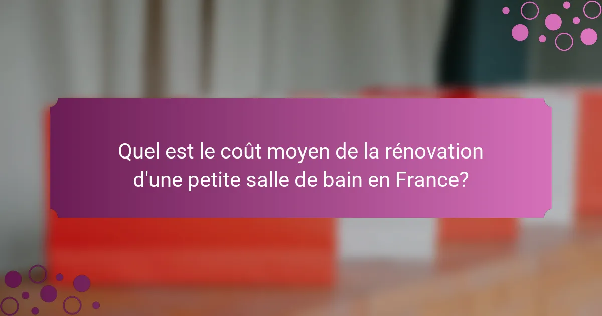 Quel est le coût moyen de la rénovation d'une petite salle de bain en France?