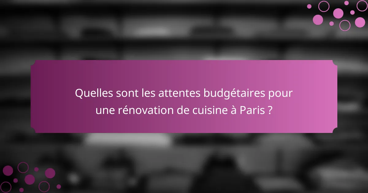 Quelles sont les attentes budgétaires pour une rénovation de cuisine à Paris ?