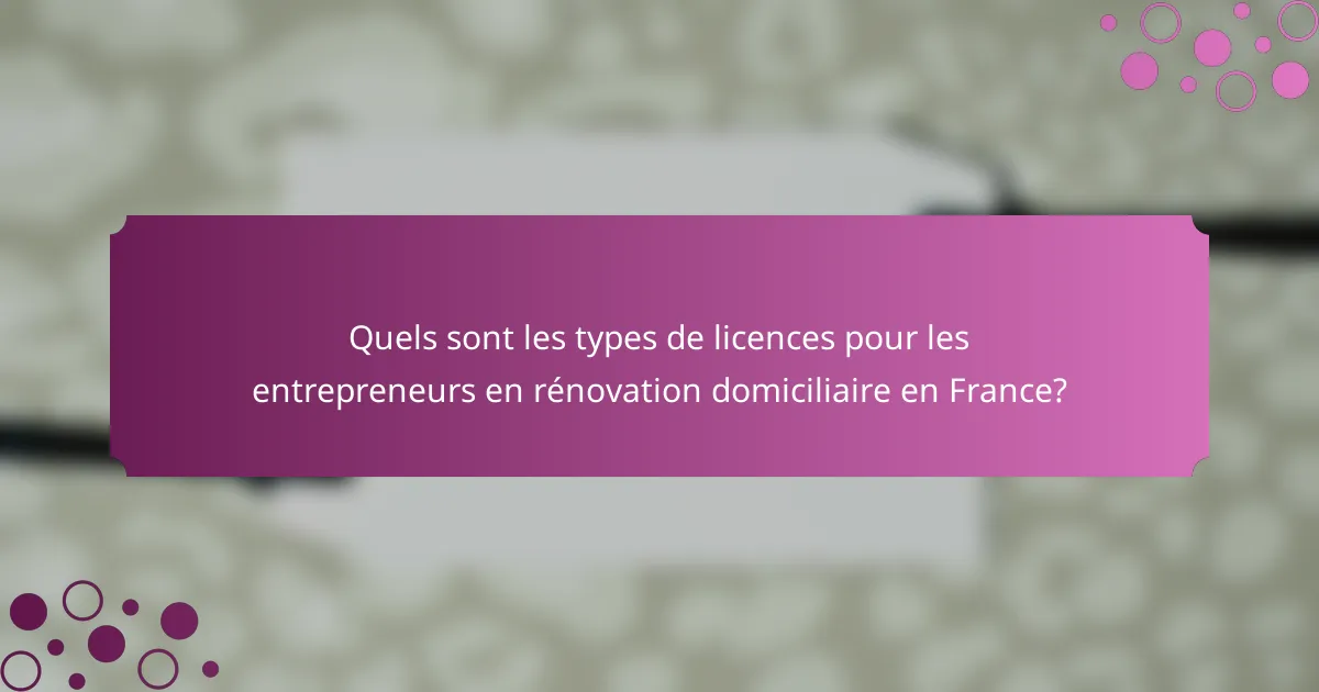 Quels sont les types de licences pour les entrepreneurs en rénovation domiciliaire en France?